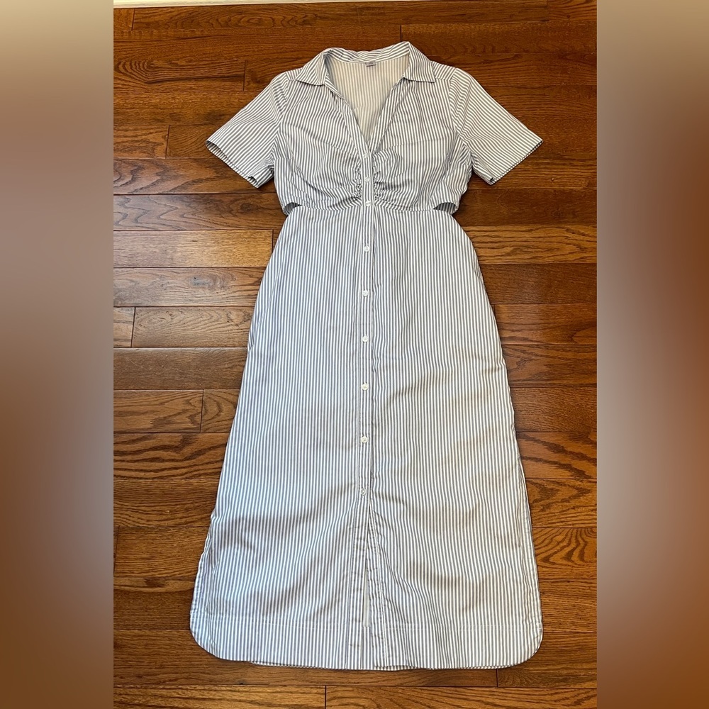 Old Navy Blue/White Striped Button Up Shirt Midi Dress Sz S
